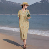 Kiara Flowing V Neck Floral Cheongsam Qipao Dress