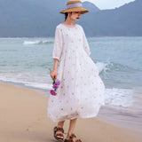 Purity Ornamental Ramie Cheongsam Dress Embroidered Qipao