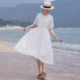 Ruby Classic Ruby Cotton Linen Cheongsam Dress Puff Sleeves Qipao