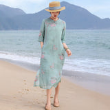 Bryony Lotus Koi Embroidered Cheongsam Qipao Dress