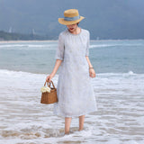 Thea Honed Ramie Cheongsam Dress Floral Embroidered Qipao
