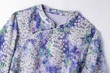 Satin Editorial Ramie Printed Cheongsam Dress Diagonal Collar Qipao