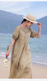 Violetta Iconic Ramie Embroidered Cheongsam Dress Puff Sleeves Qipao