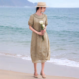 Violetta Iconic Ramie Embroidered Cheongsam Dress Puff Sleeves Qipao