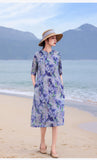 Satin Editorial Ramie Printed Cheongsam Dress Diagonal Collar Qipao
