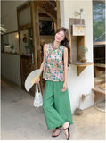 Rosalinda 2-Piece Printed Vest Wide-Leg Pants Cheongsam