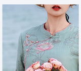 Bryony Lotus Koi Embroidered Cheongsam Qipao Dress