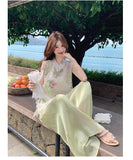 Monarch 2-Piece Green Printed Cheongsam Set