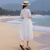 Ruby Classic Ruby Cotton Linen Cheongsam Dress Puff Sleeves Qipao