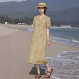 Kiara Flowing V Neck Floral Cheongsam Qipao Dress
