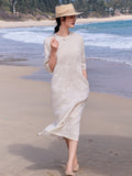 Narcissus Ornate Ramie Floral Embroidered Cheongsam Dress Stand Up Collar Qipao