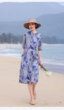 Satin Editorial Ramie Printed Cheongsam Dress Diagonal Collar Qipao