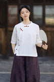 Opulence Color-Block Ramie Cotton Cheongsam Shirt