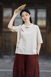 Opulence Color-Block Ramie Cotton Cheongsam Shirt