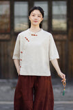 Opulence Color-Block Ramie Cotton Cheongsam Shirt