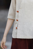Opulence Color-Block Ramie Cotton Cheongsam Shirt