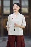 Opulence Color-Block Ramie Cotton Cheongsam Shirt