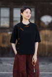 Opulence Color-Block Ramie Cotton Cheongsam Shirt