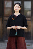 Opulence Color-Block Ramie Cotton Cheongsam Shirt