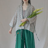 Printed Cardigan Slanted Contrast Cheongsam Top