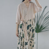 Ramie Print Contrasting Cheongsam