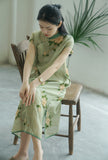 Printed Ramie Pastoral Zen Contrasting Cheongsam