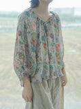 Pastoral Print Ramie Loose Cheongsam Top