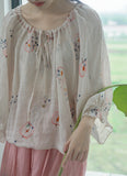 Pastoral Print Ramie Loose Cheongsam Top