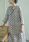 Printed slanted double layer loose Cheongsam