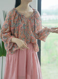 Pastoral Print Ramie Loose Cheongsam Top