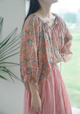 Pastoral Print Ramie Loose Cheongsam Top