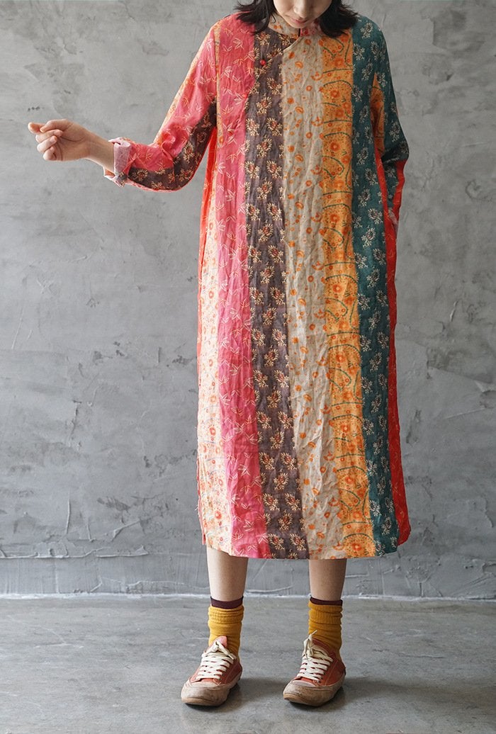 Floral Rainbow Qipao Cheongsam Dress (Long Sleeve)